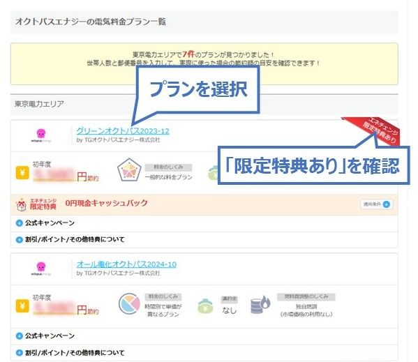エネチェンジでオクトパスエナジーを申し込む方法(プラン選択)
